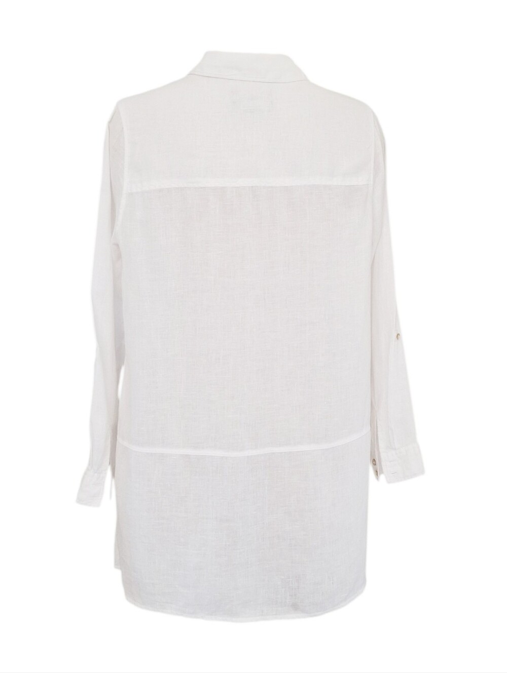 Tahari White Linen Tunic Shirt Medium Roll Tab Sleeves Button Front M - Picture 4 of 7
